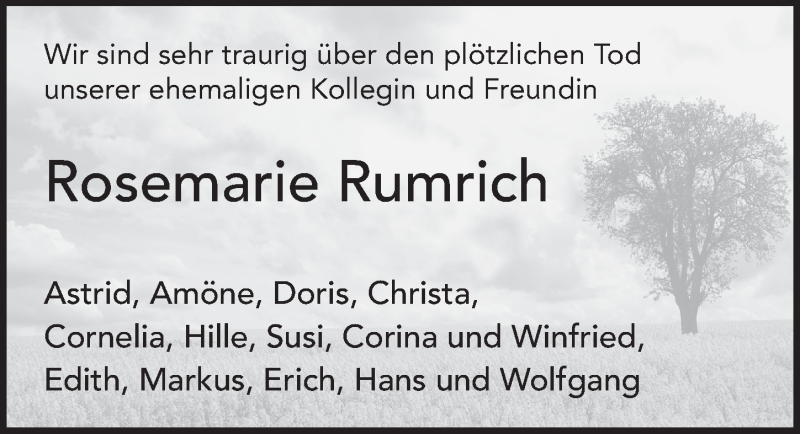  Traueranzeige für Rosemarie Rumrich vom 07.03.2020 aus FZ