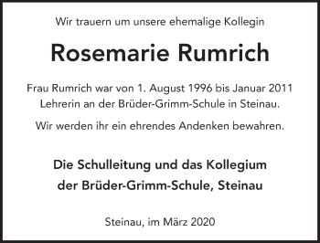 Traueranzeige von Rosemarie Rumrich von FZ