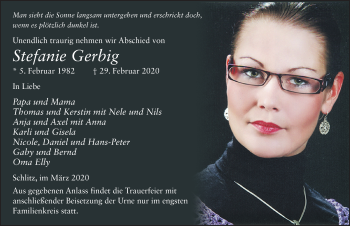 Traueranzeige von Stefanie Gerbig von FZ