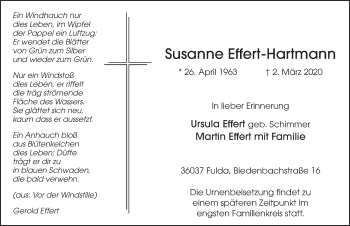 Traueranzeige von Susanne Effert-Hartmann von FZ