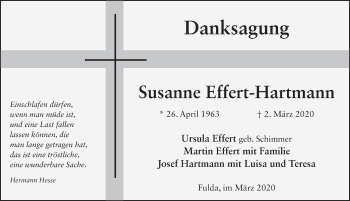 Traueranzeige von Susanne Effert-Hartmann von FZ