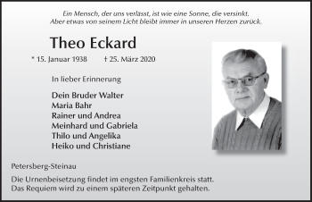 Traueranzeige von Theo Eckard