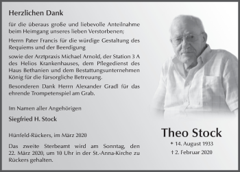 Traueranzeige von Theo Stock von FZ