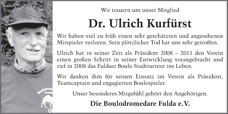  Traueranzeige für Ulrich Kurfürst vom 28.03.2020 aus FZ