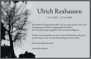 Traueranzeige von Ulrich Rexhausen von FZ