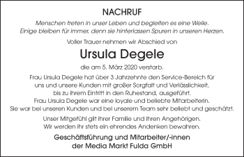 Traueranzeige von Ursula Degele von FZ