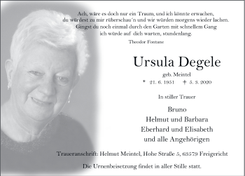 Traueranzeige von Ursula Degele von FZ