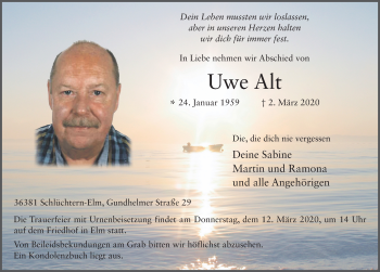 Traueranzeige von Uwe Alt von FZ