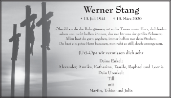 Traueranzeige von Werner Stang von FZ