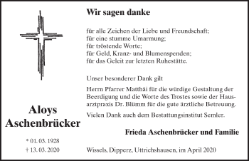 Traueranzeige von Aloys Aschenbrücker von FZ
