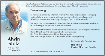 Traueranzeige von Alwin Stolz von FZ