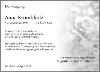 Traueranzeige von Anna Krumbholz von FZ