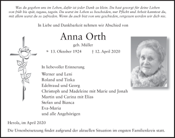 Traueranzeige von Anna Orth von FZ