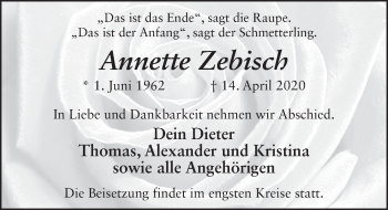 Traueranzeige von Annette Zebisch von FZ