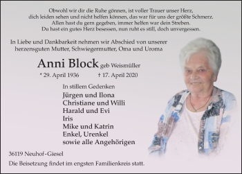 Traueranzeige von Anni Block von FZ