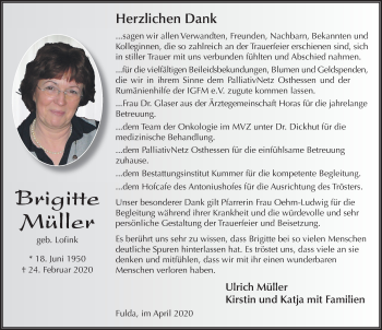 Traueranzeige von Brigitte Müller von FZ
