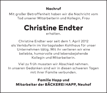 Traueranzeige von Christine Endter von FZ