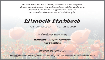 Traueranzeige von Elisabeth Fischbach von FZ