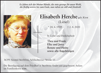 Traueranzeige von Elisabeth Herche von FZ
