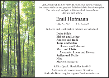 Traueranzeige von Emil Hofmann von FZ