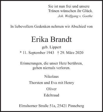 Traueranzeige von Erika Brandt von FZ