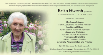 Traueranzeige von Erika Storch von FZ