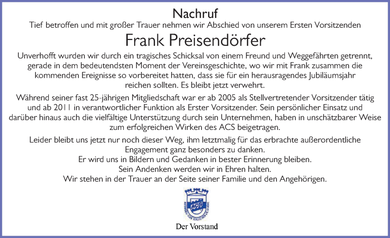  Traueranzeige für Frank Preisendörfer vom 08.04.2020 aus FZ