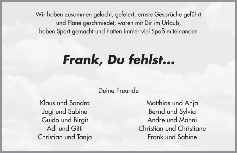  Traueranzeige für Frank Preisendörfer vom 07.04.2020 aus FZ