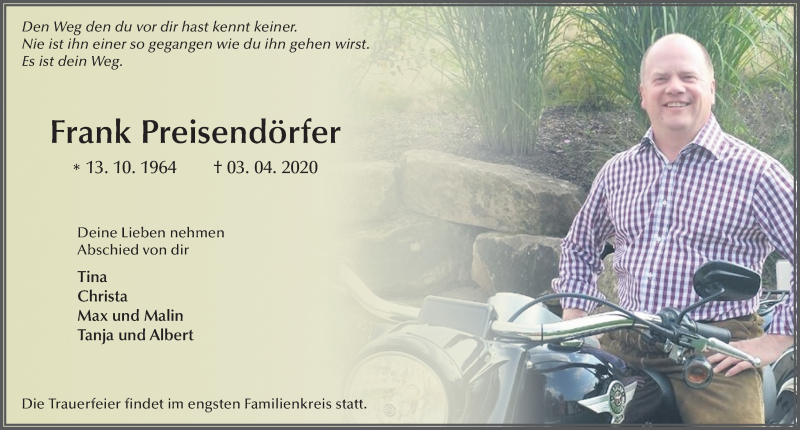  Traueranzeige für Frank Preisendörfer vom 07.04.2020 aus FZ