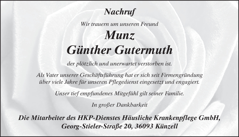  Traueranzeige für Günther Gutermuth vom 09.04.2020 aus FZ
