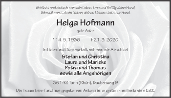 Traueranzeige von Helga Hofmann von FZ