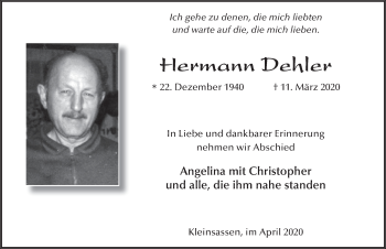 Traueranzeige von Hermann Dehler von FZ