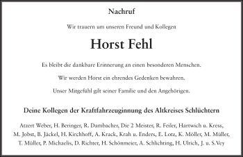 Traueranzeige von Horst Fehl von FZ