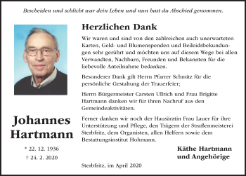 Traueranzeige von Johannes Hartmann von FZ