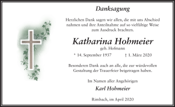 Traueranzeige von Katharina Hohmeier von FZ