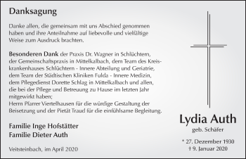 Traueranzeige von Lydia Auth von FZ