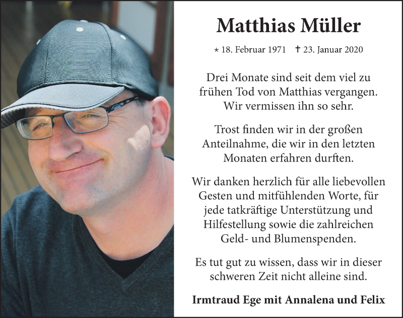  Traueranzeige für Matthias Müller vom 23.04.2020 aus FZ