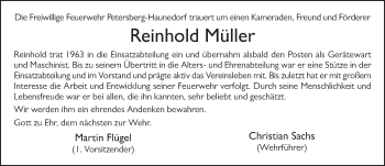 Traueranzeige von Reinhold Müller