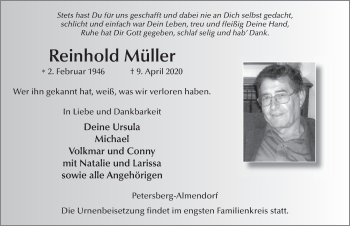 Traueranzeige von Reinhold Müller