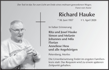 Traueranzeige von Richard Hauke von FZ