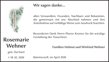 Traueranzeige von Rosemarie Wehner von FZ