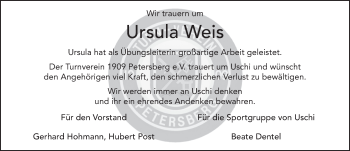 Traueranzeige von Ursula Weis von FZ