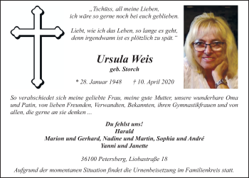 Traueranzeige von Ursula Weis von FZ