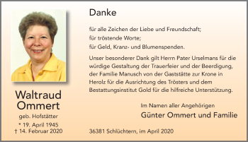 Traueranzeige von Waltraud Ommert von FZ