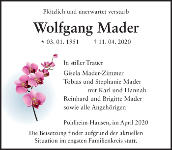 Traueranzeige von Wolfgang Mader von FZ