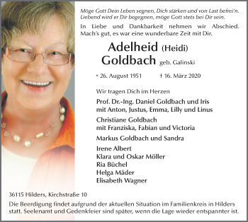 Traueranzeige von Adelheid Goldbach von FZ