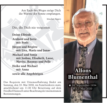 Traueranzeige von Alfons Blumenthal von FZ
