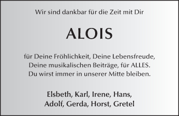 Traueranzeige von Alois Schwarzer von FZ