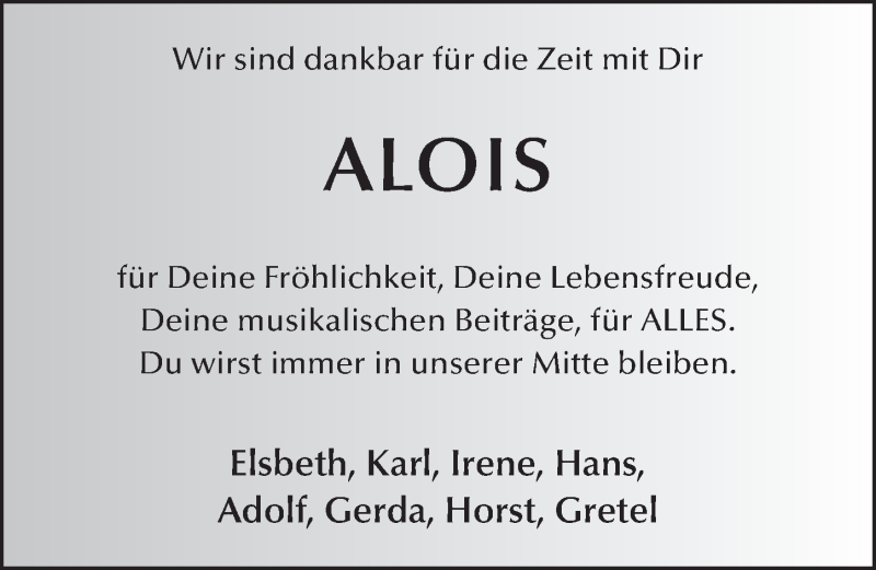  Traueranzeige für Alois Schwarzer vom 16.05.2020 aus FZ