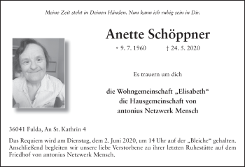 Traueranzeige von Anette Schöppner von FZ